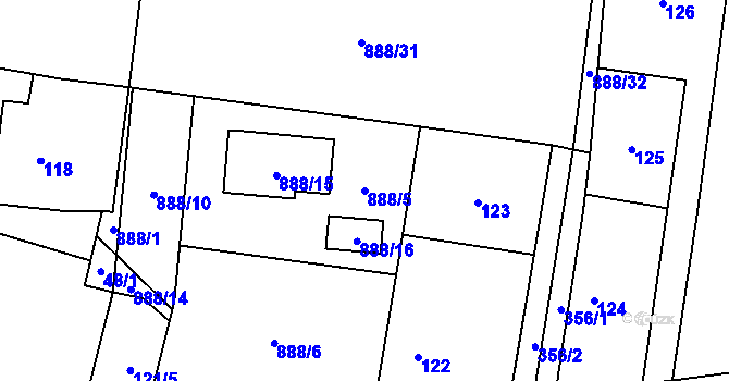 Parcela st. 888/5 v KÚ Ostrá, Katastrální mapa