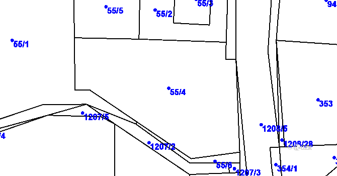Parcela st. 55/4 v KÚ Ostrá, Katastrální mapa