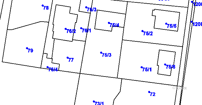 Parcela st. 75/3 v KÚ Ostrá, Katastrální mapa