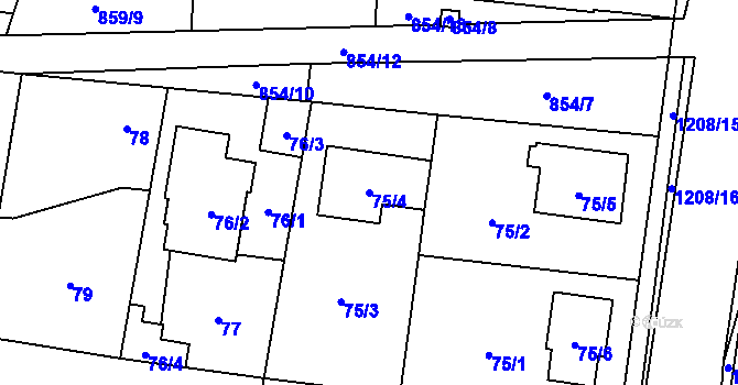 Parcela st. 75/4 v KÚ Ostrá, Katastrální mapa