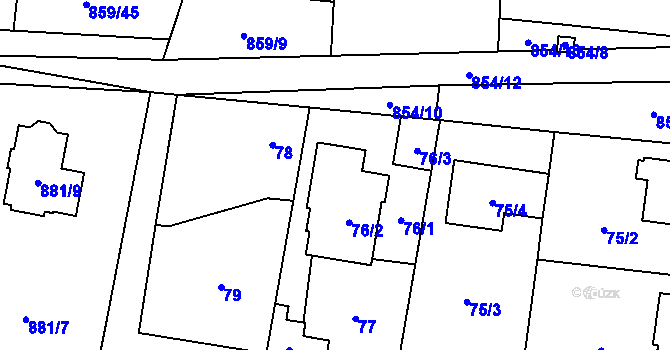 Parcela st. 76 v KÚ Ostrá, Katastrální mapa