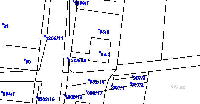 Parcela st. 88/2 v KÚ Ostrá, Katastrální mapa