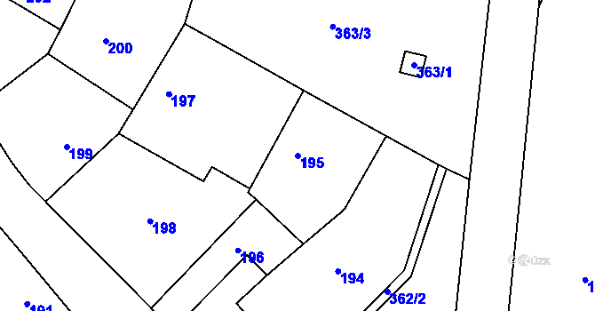 Parcela st. 195 v KÚ Ostrá, Katastrální mapa