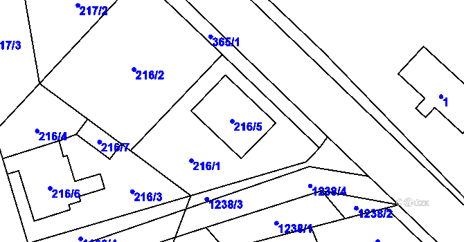 Parcela st. 216/5 v KÚ Ostrá, Katastrální mapa