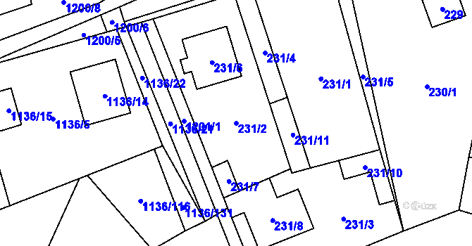 Parcela st. 231/2 v KÚ Ostrá, Katastrální mapa