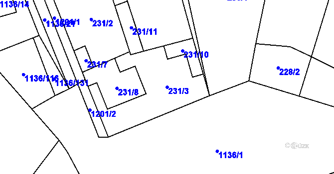 Parcela st. 231/3 v KÚ Ostrá, Katastrální mapa