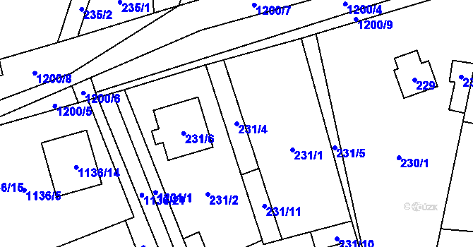 Parcela st. 231/4 v KÚ Ostrá, Katastrální mapa