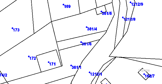 Parcela st. 361/6 v KÚ Ostrá, Katastrální mapa