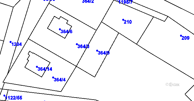Parcela st. 364/9 v KÚ Ostrá, Katastrální mapa