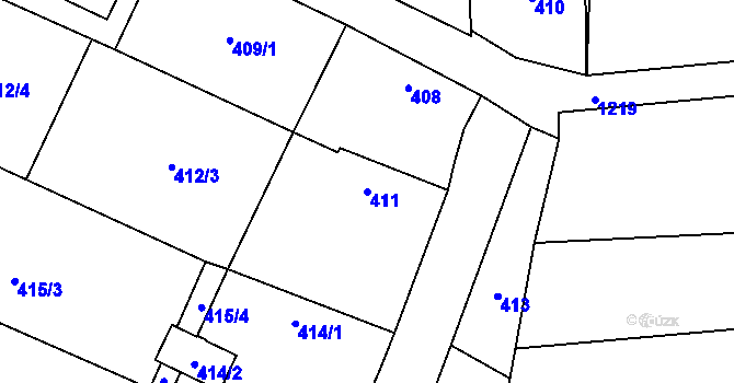Parcela st. 411 v KÚ Ostrá, Katastrální mapa