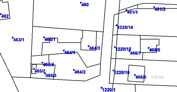 Parcela st. 464/3 v KÚ Ostrá, Katastrální mapa