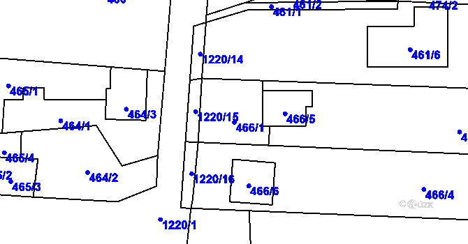 Parcela st. 466/1 v KÚ Ostrá, Katastrální mapa