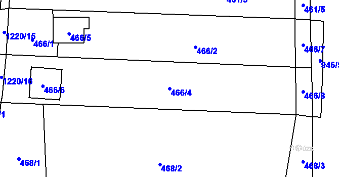 Parcela st. 466/4 v KÚ Ostrá, Katastrální mapa