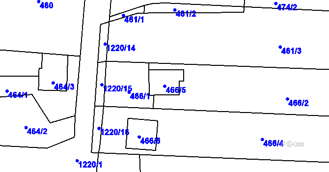 Parcela st. 466/5 v KÚ Ostrá, Katastrální mapa