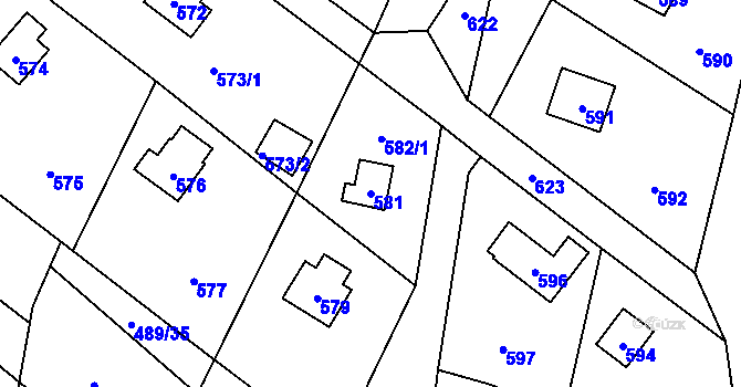 Parcela st. 581 v KÚ Ostrá, Katastrální mapa