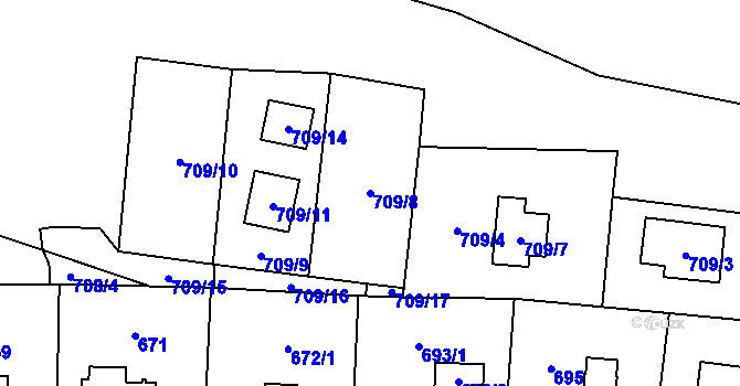 Parcela st. 709/8 v KÚ Ostrá, Katastrální mapa