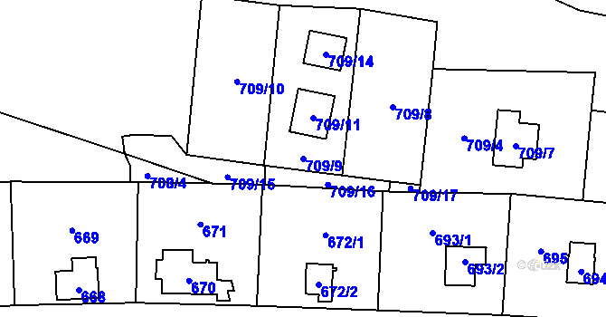 Parcela st. 709/9 v KÚ Ostrá, Katastrální mapa