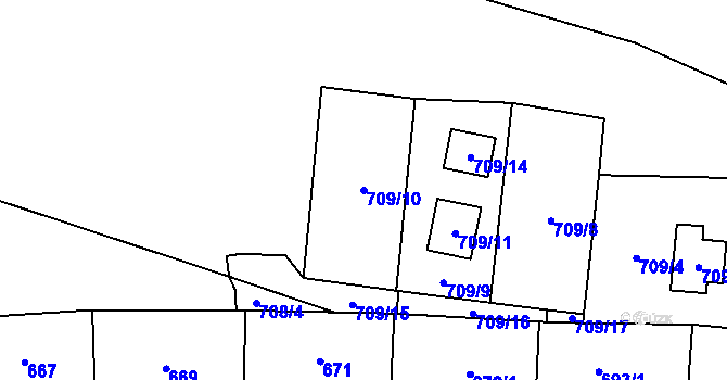 Parcela st. 709/10 v KÚ Ostrá, Katastrální mapa
