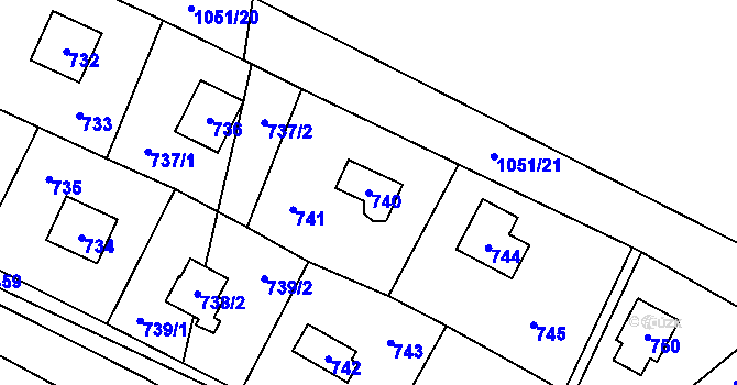 Parcela st. 740 v KÚ Ostrá, Katastrální mapa