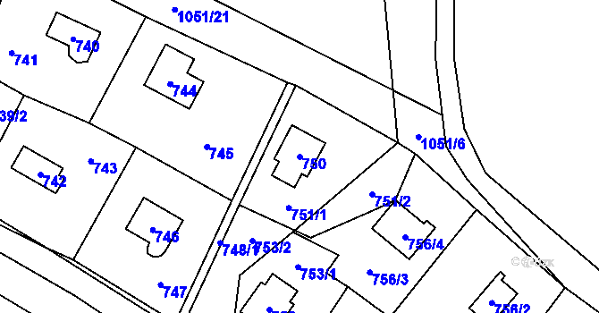 Parcela st. 750 v KÚ Ostrá, Katastrální mapa