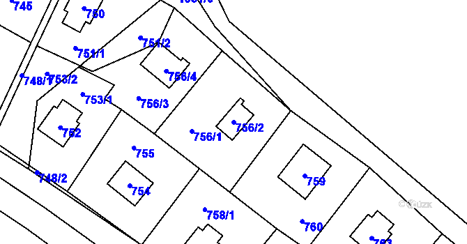 Parcela st. 756/2 v KÚ Ostrá, Katastrální mapa