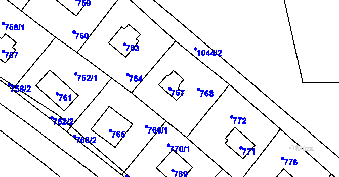 Parcela st. 767 v KÚ Ostrá, Katastrální mapa