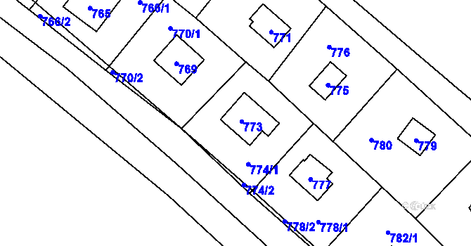 Parcela st. 773 v KÚ Ostrá, Katastrální mapa
