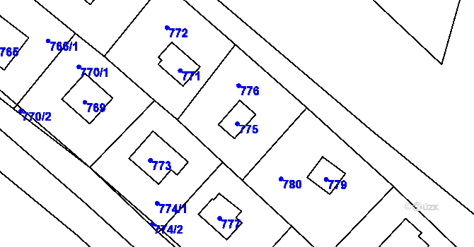 Parcela st. 775 v KÚ Ostrá, Katastrální mapa