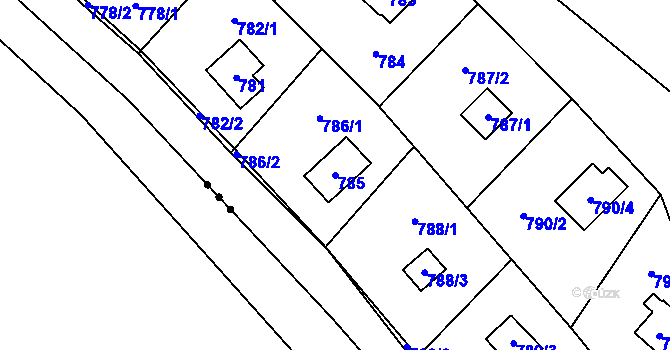 Parcela st. 785 v KÚ Ostrá, Katastrální mapa