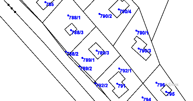 Parcela st. 789/3 v KÚ Ostrá, Katastrální mapa
