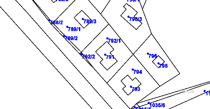 Parcela st. 791 v KÚ Ostrá, Katastrální mapa