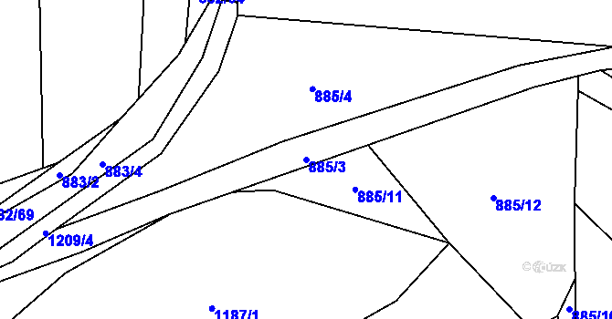 Parcela st. 885/3 v KÚ Ostrá, Katastrální mapa