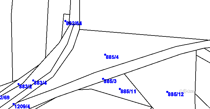 Parcela st. 885/4 v KÚ Ostrá, Katastrální mapa