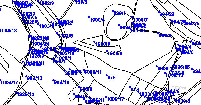 Parcela st. 1000 v KÚ Ostrá, Katastrální mapa