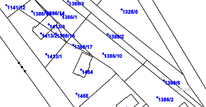 Parcela st. 1386/10 v KÚ Ostrá, Katastrální mapa