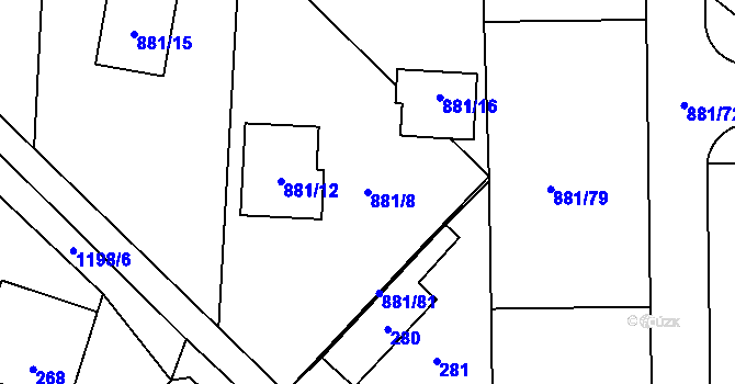 Parcela st. 881/8 v KÚ Ostrá, Katastrální mapa