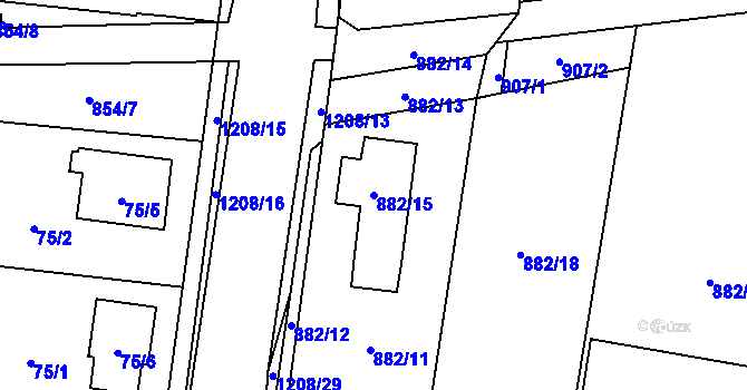 Parcela st. 882/15 v KÚ Ostrá, Katastrální mapa