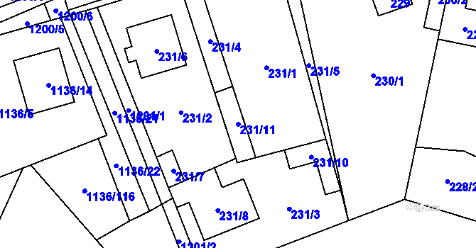 Parcela st. 231/11 v KÚ Ostrá, Katastrální mapa