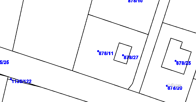 Parcela st. 878/11 v KÚ Ostrá, Katastrální mapa