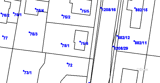 Parcela st. 75/6 v KÚ Ostrá, Katastrální mapa