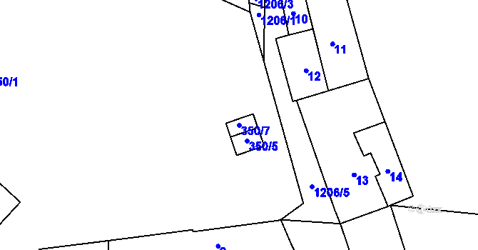 Parcela st. 350/7 v KÚ Ostrá, Katastrální mapa