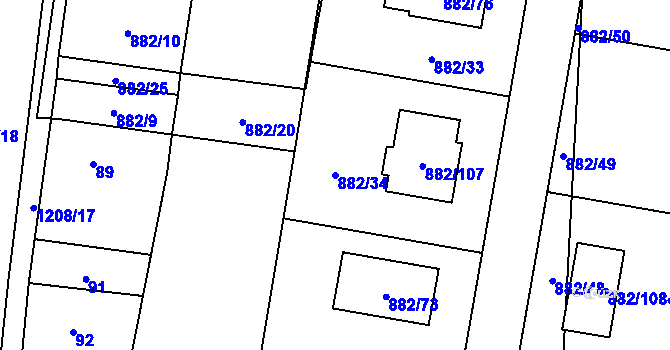 Parcela st. 882/34 v KÚ Ostrá, Katastrální mapa