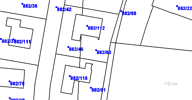 Parcela st. 882/60 v KÚ Ostrá, Katastrální mapa