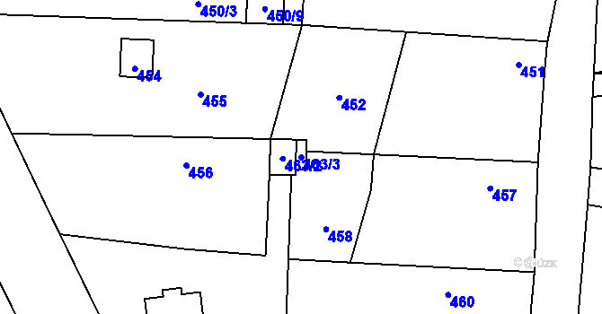 Parcela st. 463/3 v KÚ Ostrá, Katastrální mapa