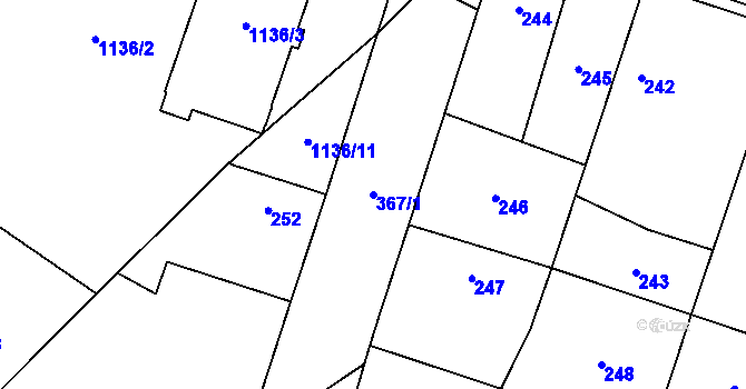 Parcela st. 367/1 v KÚ Ostrá, Katastrální mapa