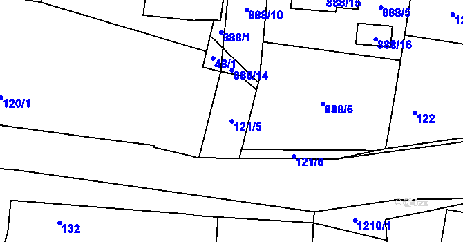 Parcela st. 121/5 v KÚ Ostrá, Katastrální mapa