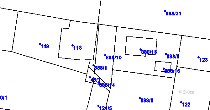 Parcela st. 888/10 v KÚ Ostrá, Katastrální mapa