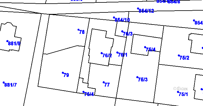 Parcela st. 76/2 v KÚ Ostrá, Katastrální mapa