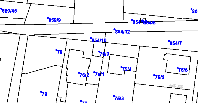 Parcela st. 76/3 v KÚ Ostrá, Katastrální mapa
