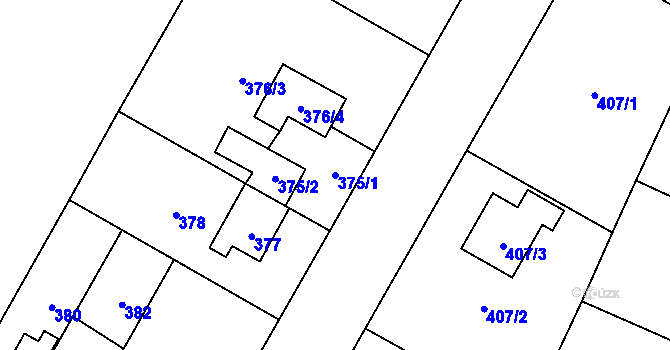 Parcela st. 375/1 v KÚ Ostrá, Katastrální mapa
